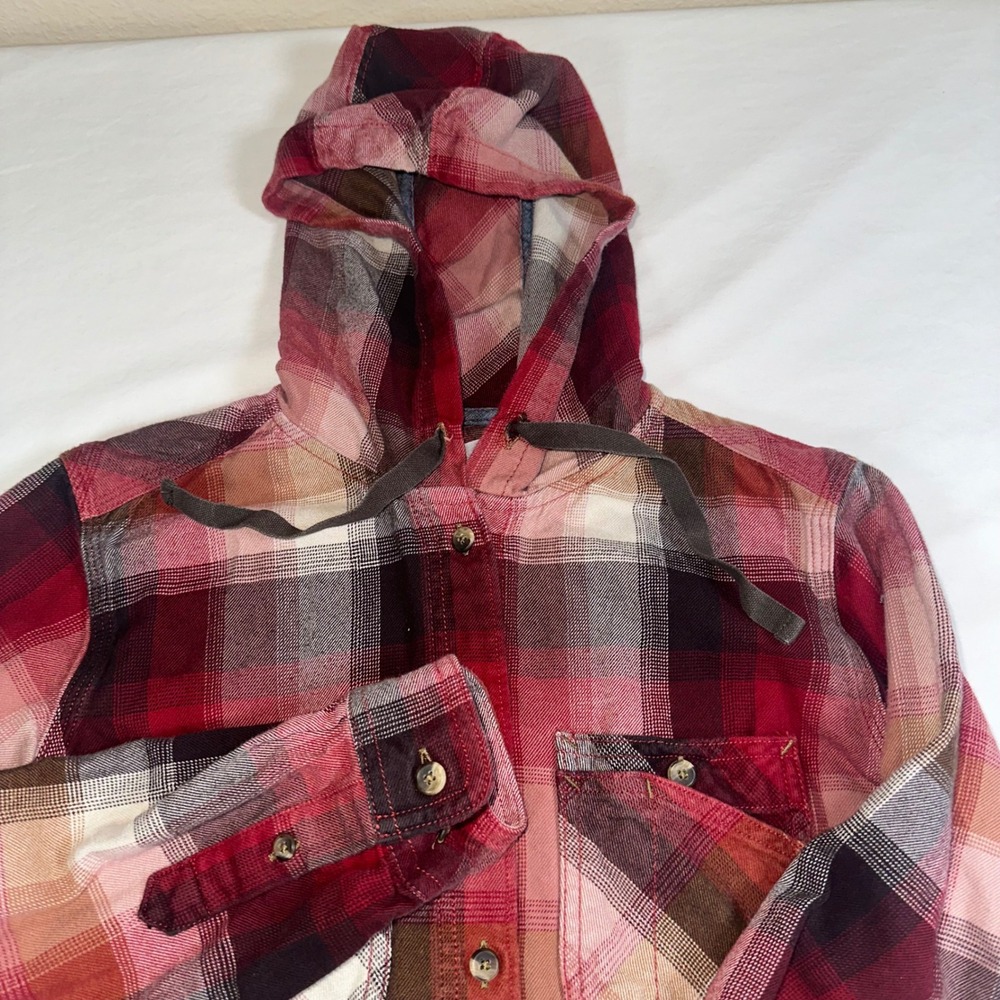 Carhartt Beartooth Flannel Shirt Women Sm‎ 4/6 Hooded Red Plaid Outdoor Shacket